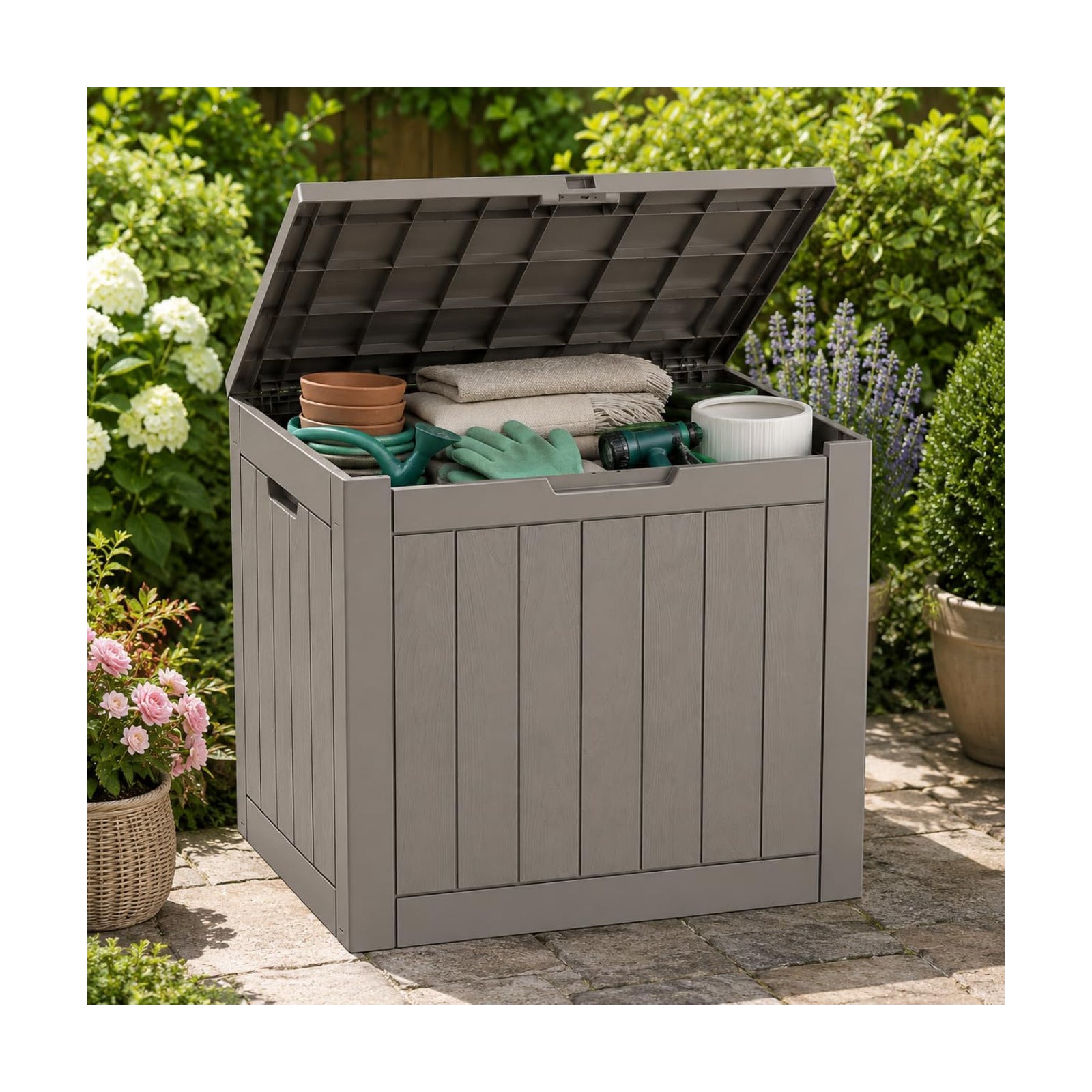 Resin Deck Box Waterproof Outdoor indoor Storage Box 36 Gallon | Patio Furniture Side Table for Pool and Garden