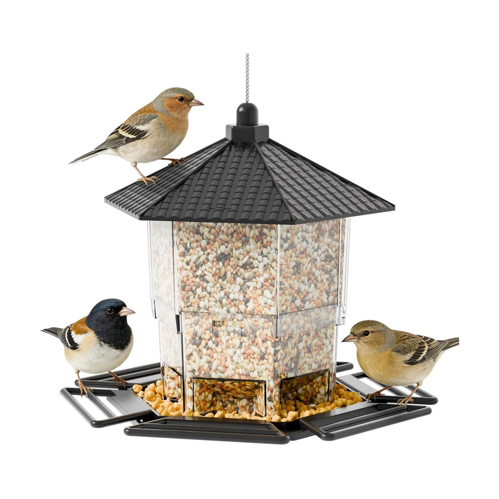 Yieach Hanging Bird Feeder for Outdoors,Large Hopper Squirrel Proof Birdfeeder for Cedar,Red,Cardinal,Blue Jay and Wild Birds,Easy to Feel Birdhouse & Bird Seed Feeder & Gazebo for Outside,Tree,Black