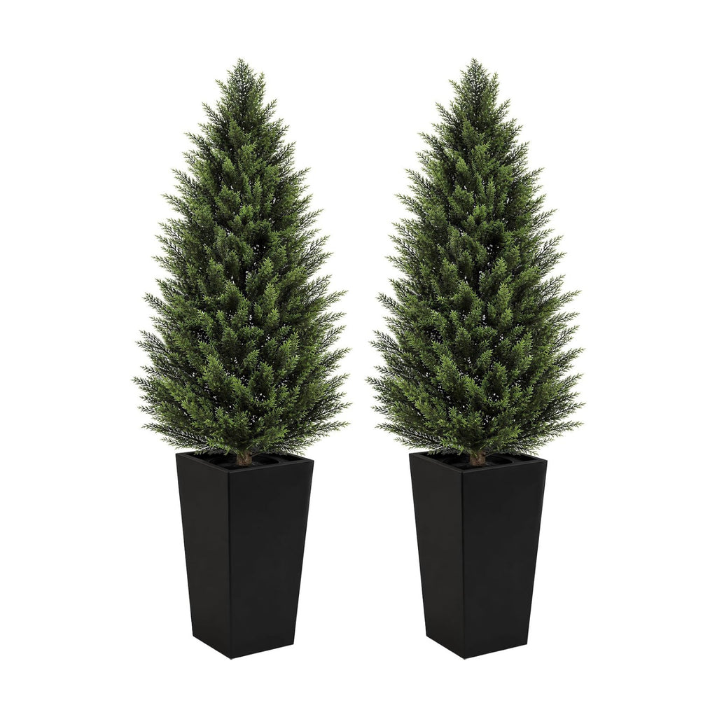 VIVATREES 4FT Artificial Cedar Topiary Trees 2 Pack, Realistic Faux Cypress Trees with Square Black Planter Pot, UV