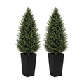 VIVATREES 4FT Artificial Cedar Topiary Trees 2 Pack, Realistic Faux Cypress Trees with Square Black Planter Pot, UV