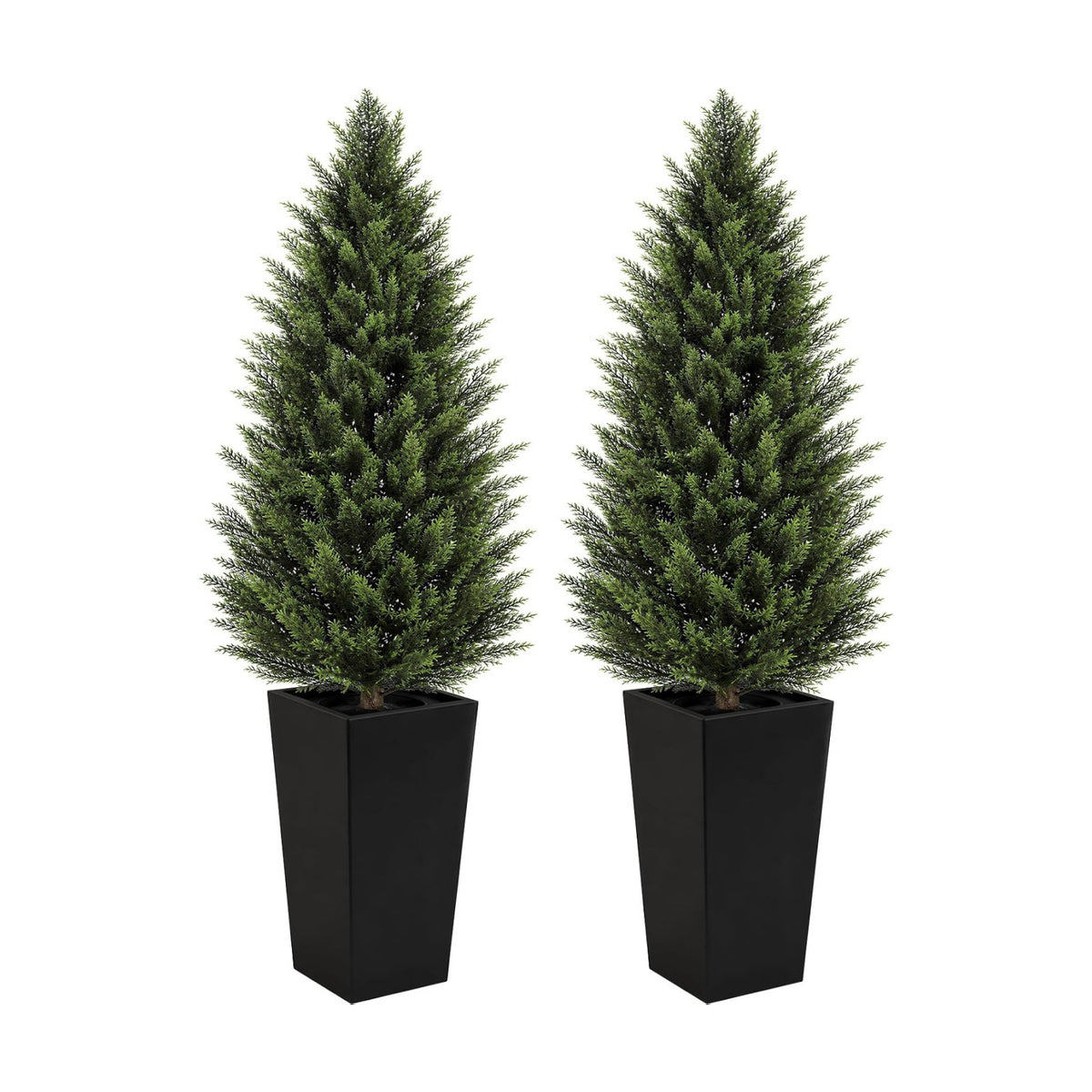 VIVATREES 4FT Artificial Cedar Topiary Trees 2 Pack, Realistic Faux Cypress Trees with Square Black Planter Pot, UV