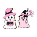 2pcs Ghost Pink Halloween Decor, Trick or Treat Wooden Plaque (Cute Ghost)