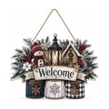 Christmas Decorations - Winter Snowman Welcome Wooden Sign for Front Door