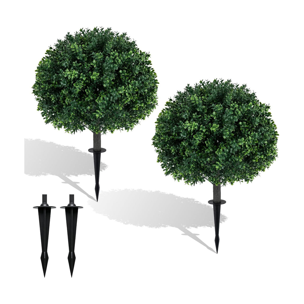 Goplus 27" Artificial Boxwood Topiary Trees Set of 2 with Ground Spikes