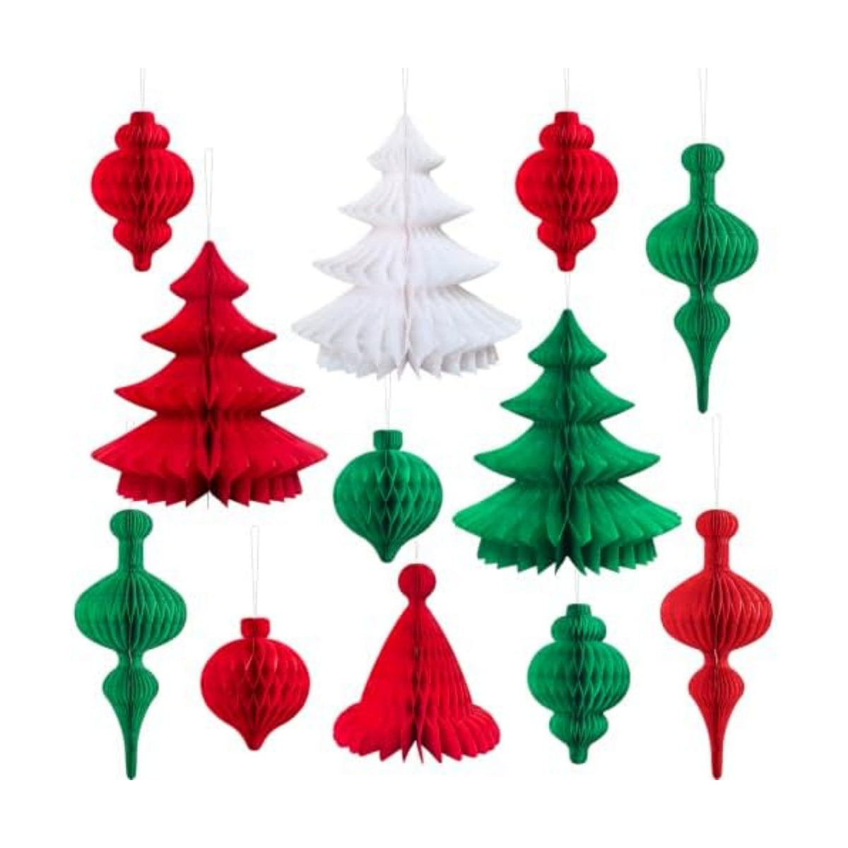 Christmas Paper Honeycomb Ornaments, 12 Pcs