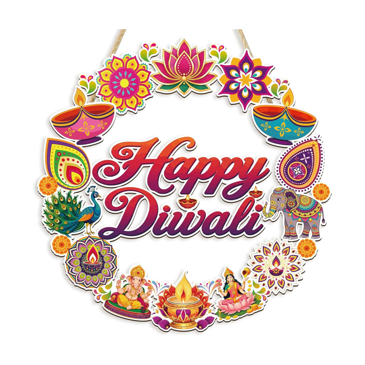 Happy Diwali Decorations Diwali Wreath Hangings Sign for Front Door
