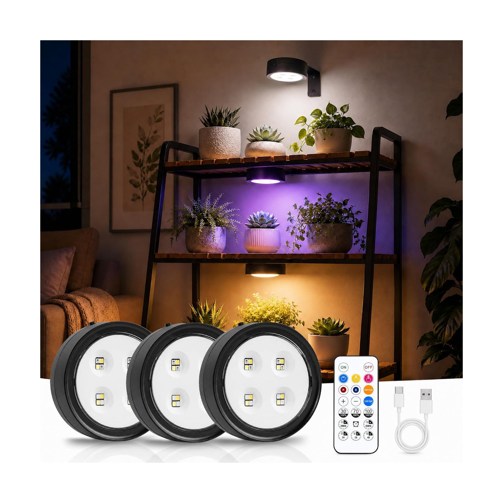 3-Pack Rechargeable Grow Lights for Indoor Plants, Cordless Plant Grow Lamp | Wireless Full Spectrum LED Plant Light