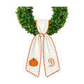 Halloween Pumpkin Wreath Sash Fall Front Door Orange Bow Decor Soft Cotton Feel Fabric Raised Embroidery Scalloped Trim Seasonal Accent Initials (D)