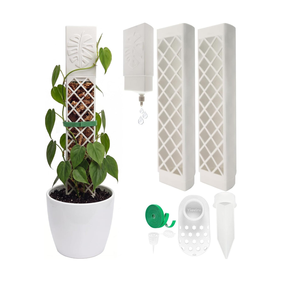 2 Pcs 9 Inch D Shaped Moss Pole with Watering Dripper, Plastic Moss Poles for Climbing Plants, Sturdy Monstera Plant Support, Self Watering Moss Pole Kit for Plants Indoor (1Pack 2Pcs-White)