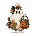 Cute Bow Ghost Door Sign Wooden Halloween Door Hanger Pumpkin Porch Decor