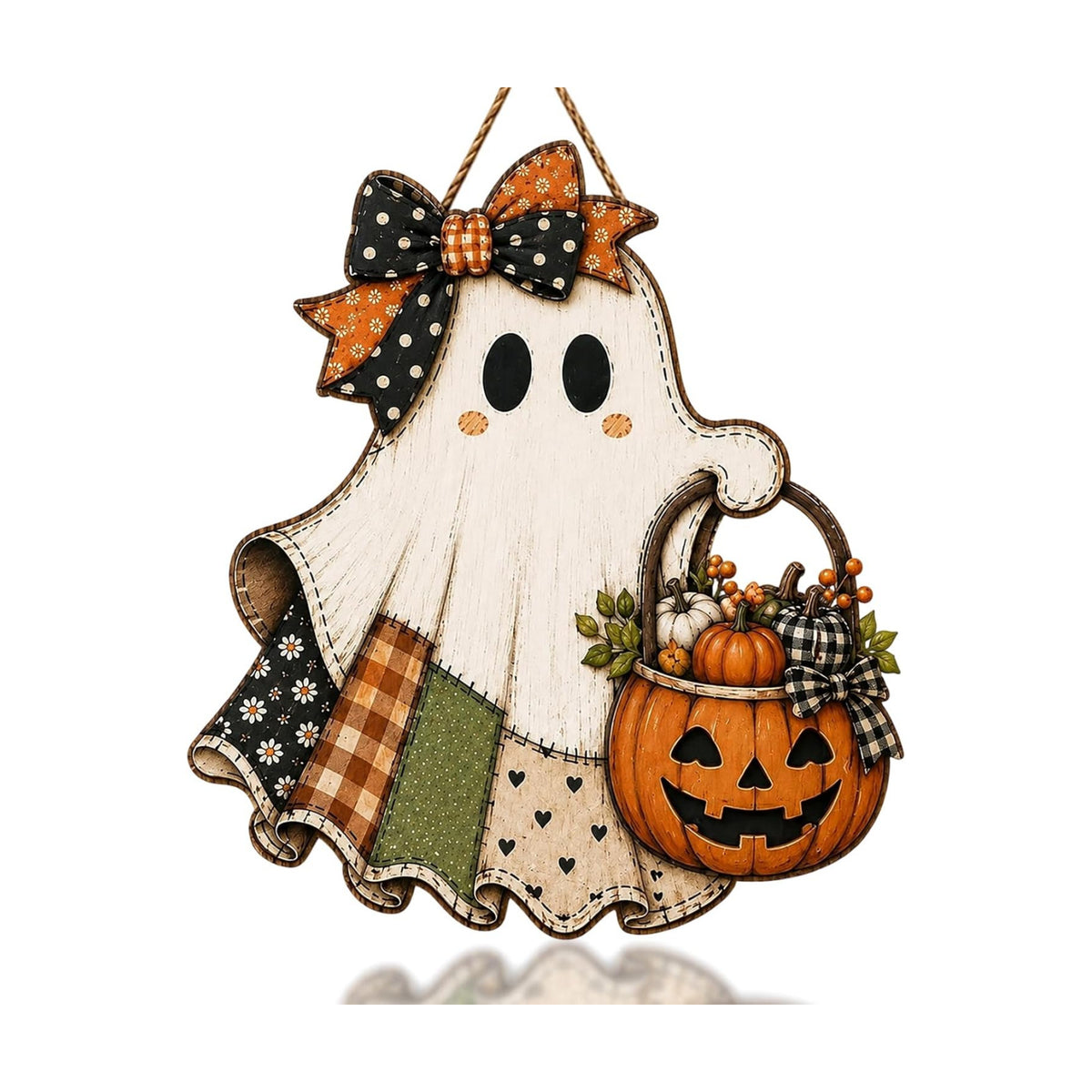 Cute Bow Ghost Door Sign Wooden Halloween Door Hanger Pumpkin Porch Decor