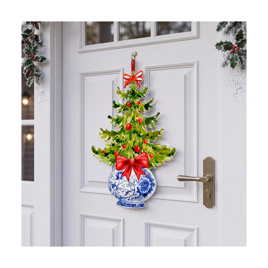 RattanView Christmas Chinoiserie Door Wreath Hanger Red Bow Decortions