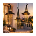 Lighted Witch Hat Hanging Chime, Halloween Outdoor Ornament, Glowing Mesh Cascading Stars, Black Frame Decoration, Party Decor, Flying, LED Lighted Window Tree Displays(3pcs)
