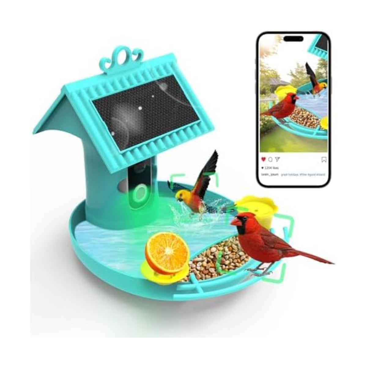 Bird Feeder with Camera - 4K HD Live View, Smart Bird Feeder Solar Powered, AI Recognition Auto Capture Video, 3-in-1 Feeding & Bathing & Hummingbird, Outdoor Garden Bird House (Blue)