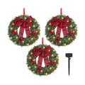 VINGLI 14 Inch Solar Christmas Wreath 3 Pack with 60 LED Lights, Red Bow