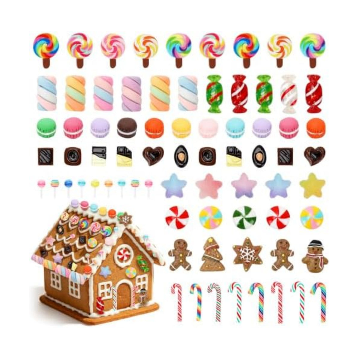 JUNEBRUSHS 120 Pcs Christmas Mini Candy Canes Resin Ornaments
