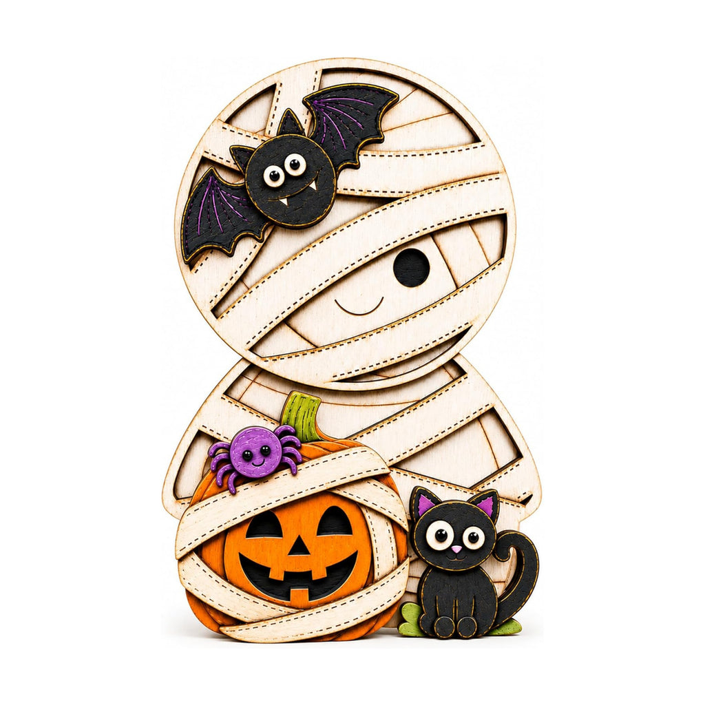 Halloween Decor Indoor Stitched Mummy Shelf Sitter; Halloween Desk Decor