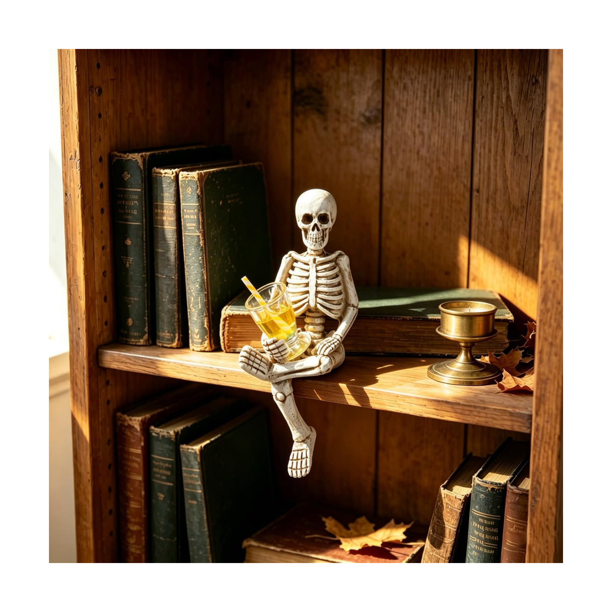 Skull Halloween Decor Sit & Yellow Cup Resin Skull Statue 1Pcs