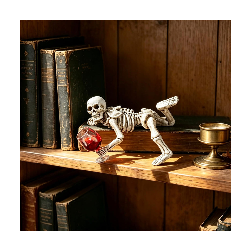Halloween Decor Skull Statue Red Wine Cup Resin Skeleton Figurine