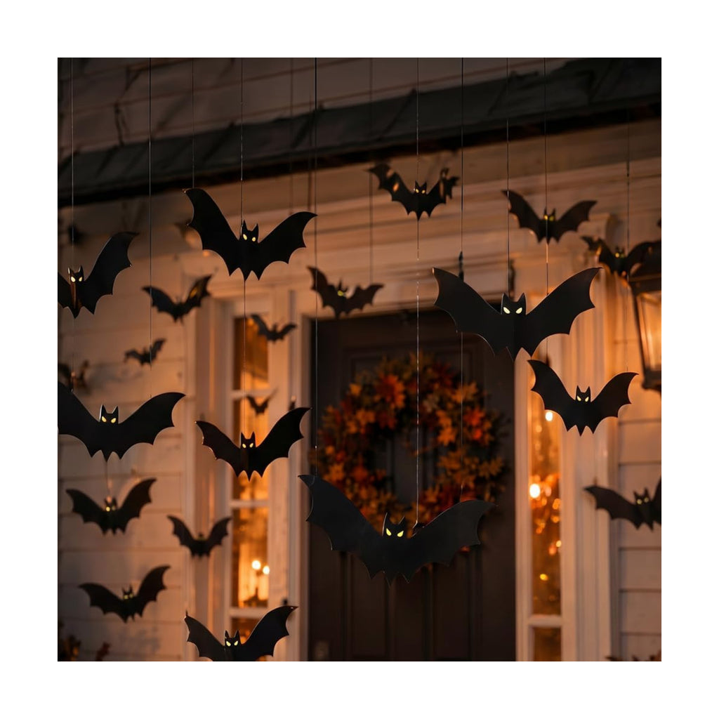 Hanging Bats Halloween Decoration Outside, 2026 Upgraded Light Up Bat Decor, Versatile Bat Party Decorations (24, Green, Small)