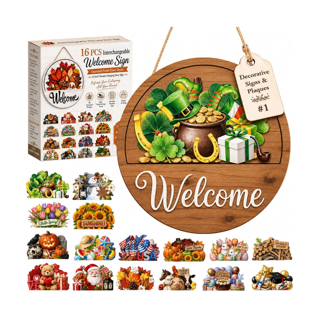 16Pcs Interchangeable Seasonal Welcome Sign 12 Inch Front Door Home Decor
