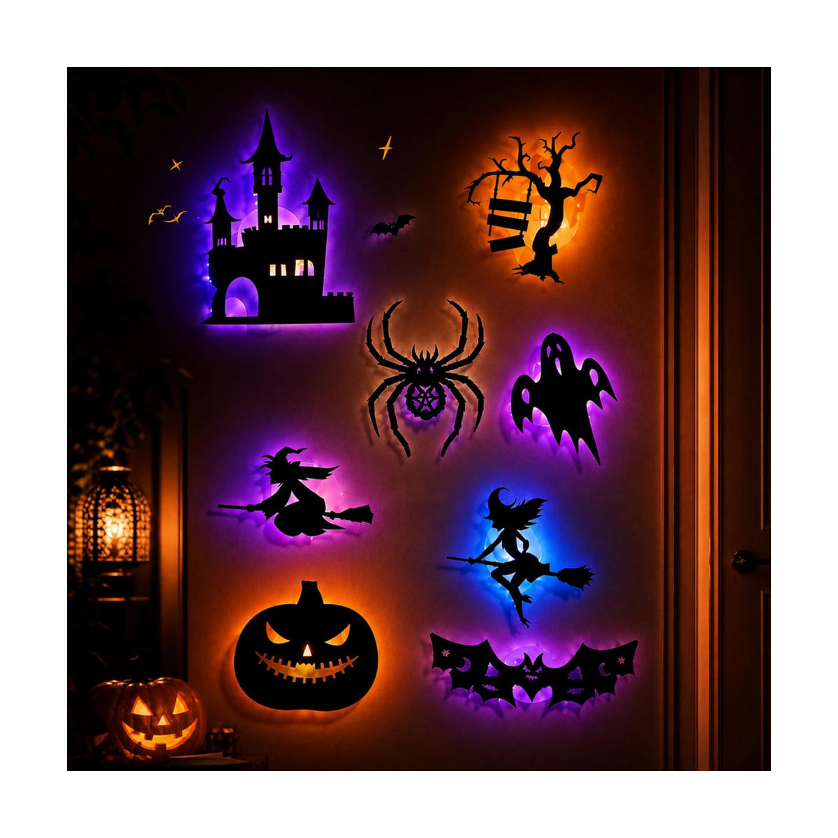 Halloween LED Window Clings, 8 Pack Glowing Silhouette Decorations (8pcs)
