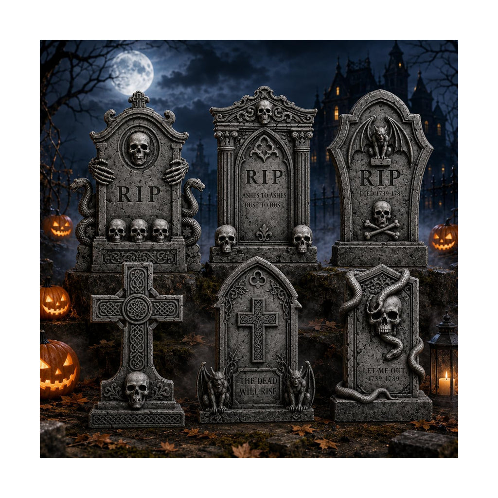 Graveyard Halloween Tombstones Decorations Outdoor: 6 Pcs Large Tombstone Halloween Yard Signs with Stakes, Realistic Scary Skeleton RIP Gravestones Lawn Cemetery Halloween Decor Front Lawn Garden Haunted House Props