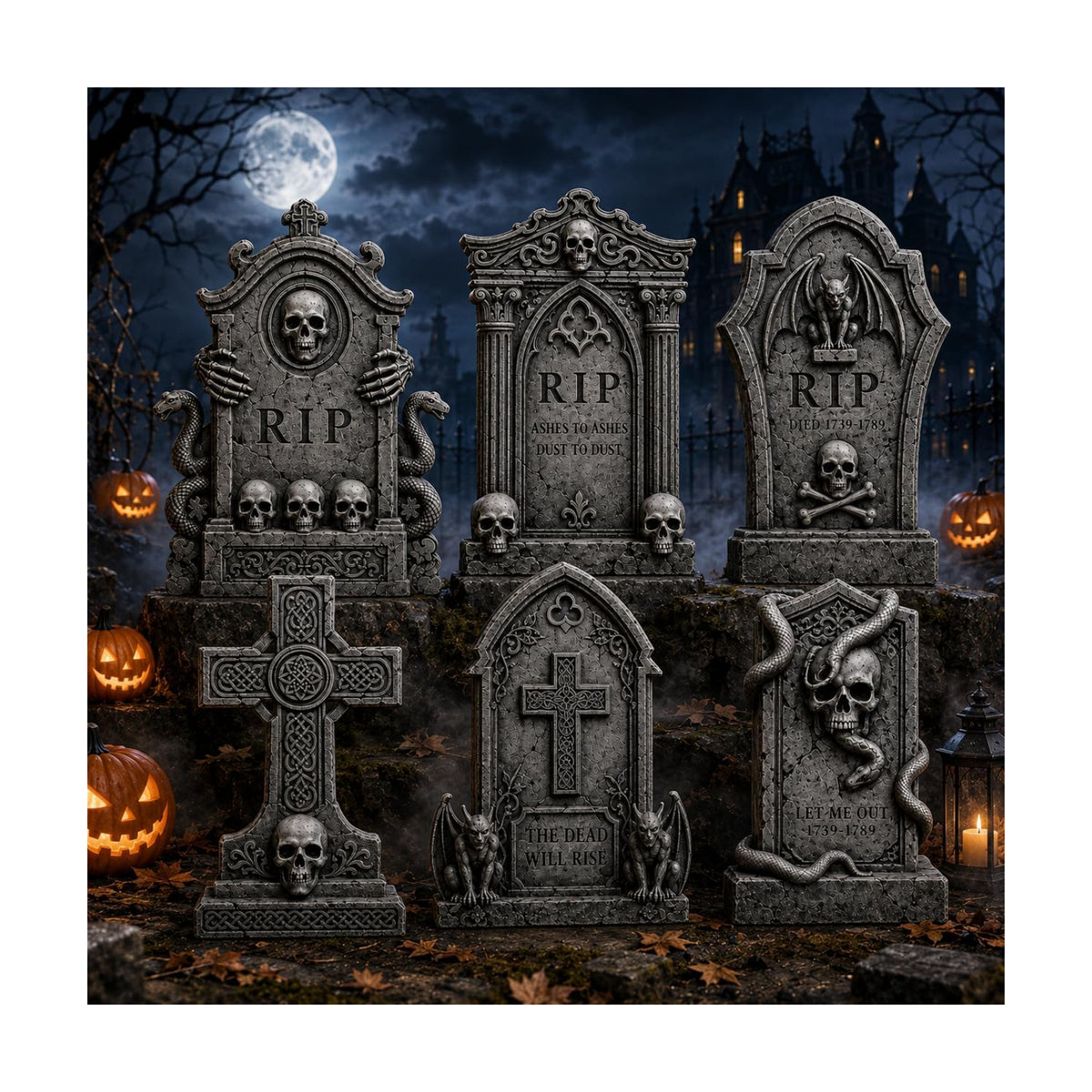 Graveyard Halloween Tombstones Decorations Outdoor: 6 Pcs Large Tombstone Halloween Yard Signs with Stakes, Realistic Scary Skeleton RIP Gravestones Lawn Cemetery Halloween Decor Front Lawn Garden Haunted House Props
